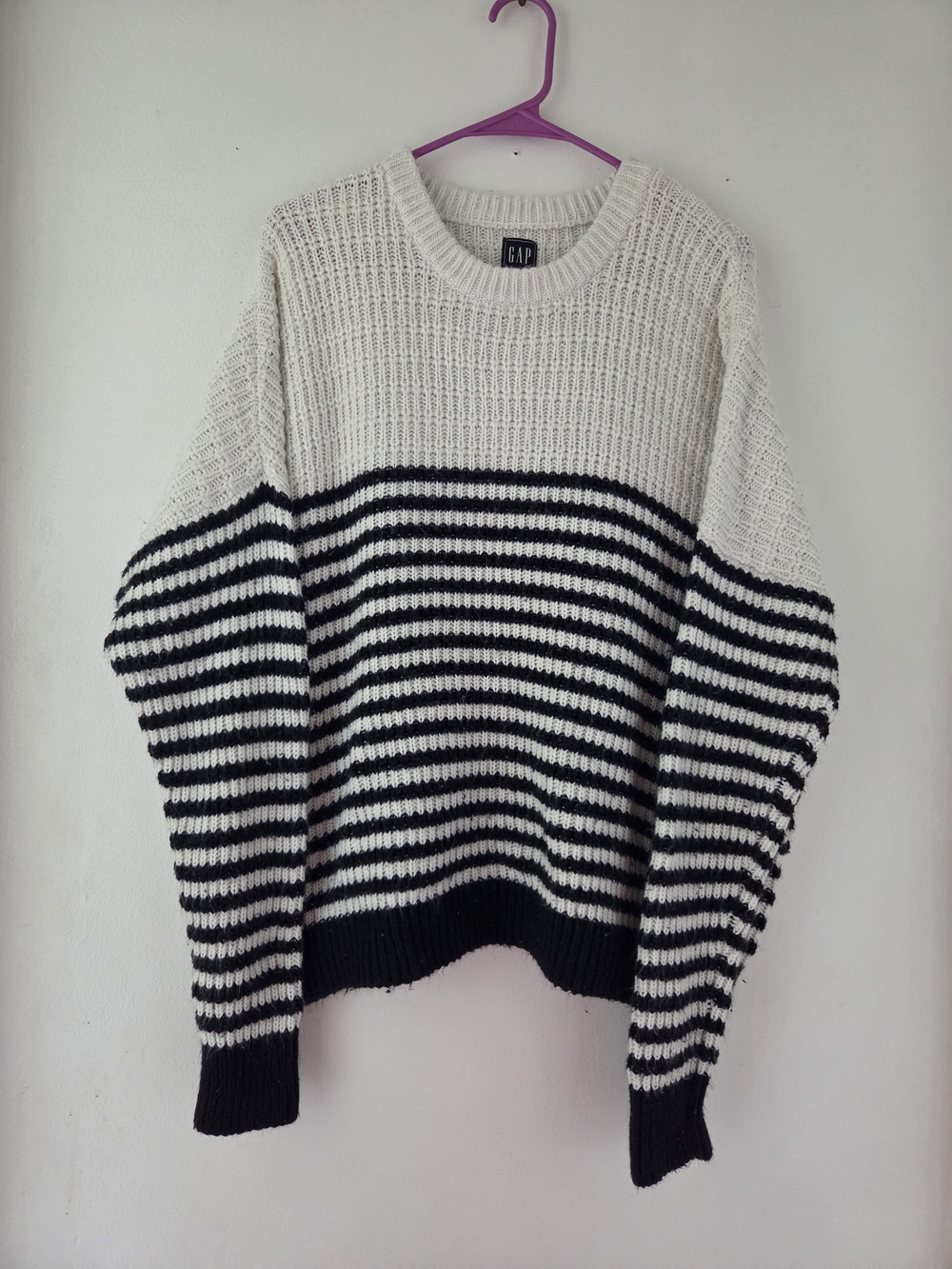 GAP Black and White Striped Knit Pullover
